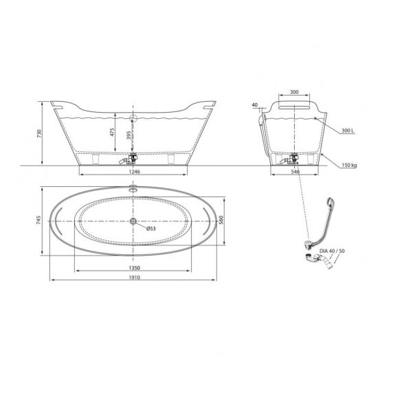 Vispool Aura Tiche 1 1910x745 mm lieto akmens vonia 9