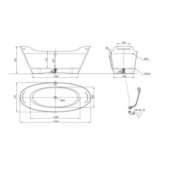 Vispool Aura Tiche 2 1910x745 mm lieto akmens vonia 4