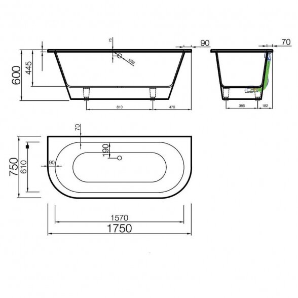 Vispool Evento 2 1750x750 mm lieto akmens vonia 1