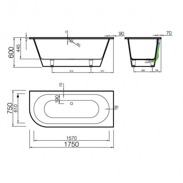 Vispool Evento 3 1750x750 mm lieto akmens vonia 4