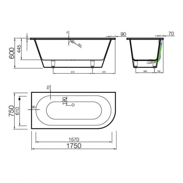 Vispool Evento 3 1750x750 mm lieto akmens vonia 5