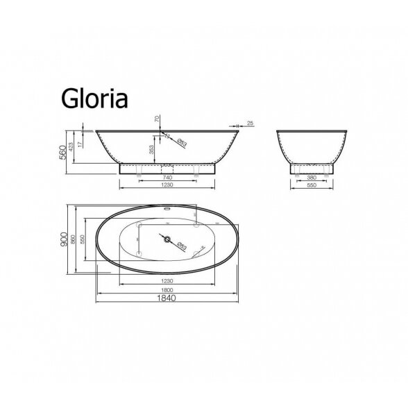 Vispool Gloria 1840x900 mm lieto akmens vonia 2