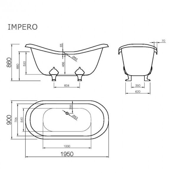 Vispool Impero 1950x900 mm lieto akmens vonia 2