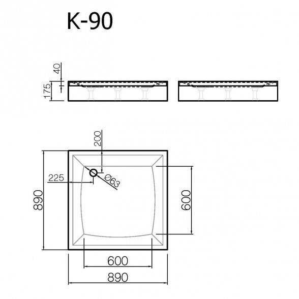 Vispool K-90 kvadratinis lieto akmens dušo padėklas 90x90 1