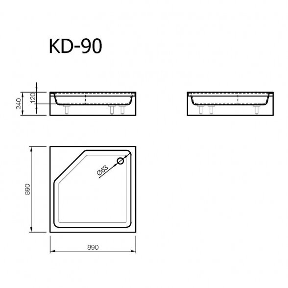 Vispool KD-90 pusgilis lieto akmens dušo padėklas 90x90 1