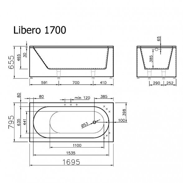 Vispool Libero 1700x800 mm ir 1800x800 mm lieto akmens vonia 1