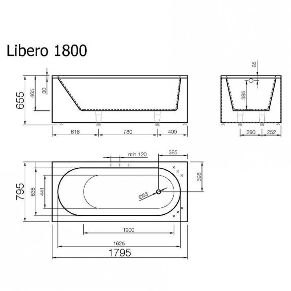 Vispool Libero 1700x800 mm ir 1800x800 mm lieto akmens vonia 2