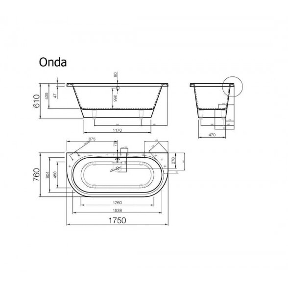 Vispool Onda 1750x760mm lieto akmens vonia 2