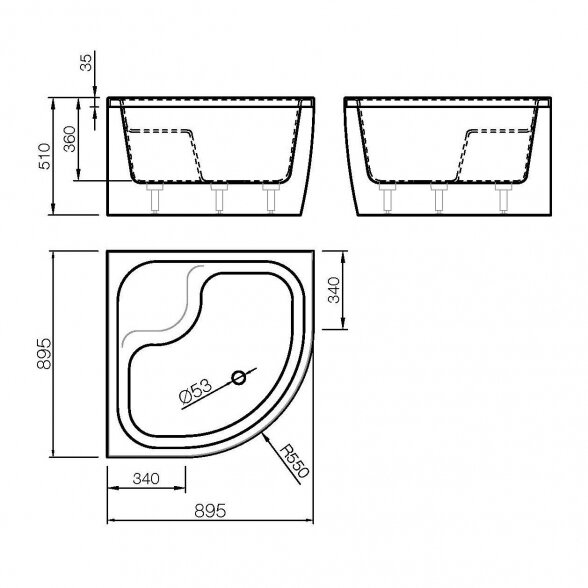 Vispool RD-90 lieto akmens gilus dušo padėklas 90x90 2