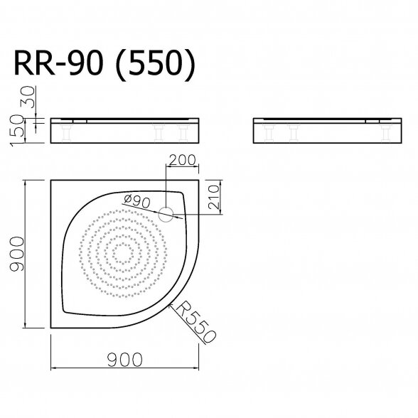 Vispool RR-90 lieto akmens dušo padėklas 90x90 2